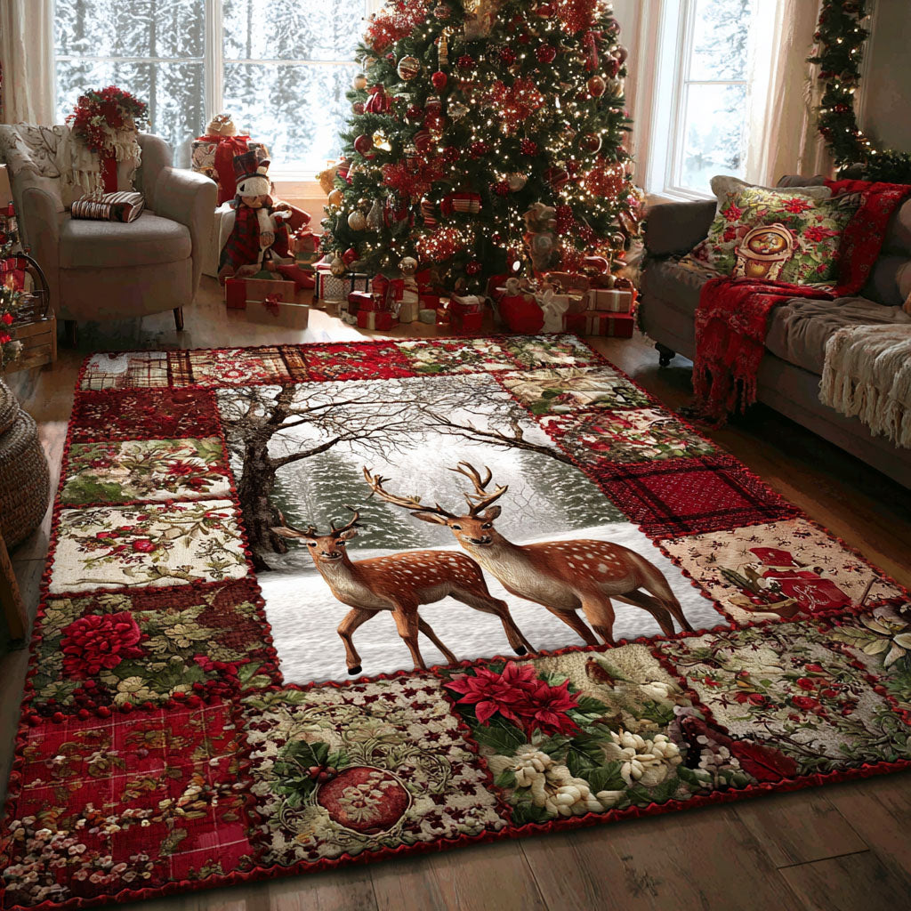 Holiday Deer Wonderland Christmas Area Rug - Non-Slip Washable 3D Print Rug for Living Room & BedroomTVC2108310