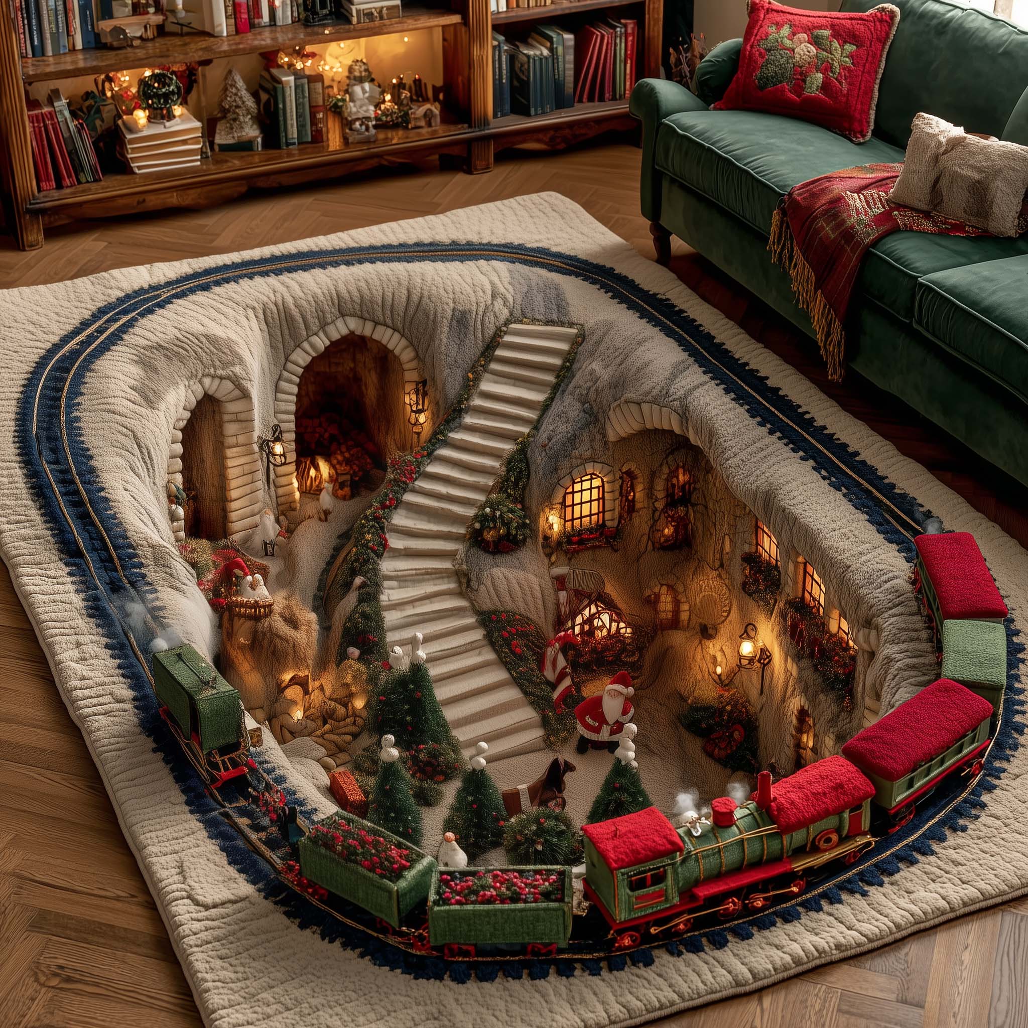 Holiday Express Christmas Area Rug - Non-Slip Washable 3D Print Rug for Living Room & BedroomTVC2108234