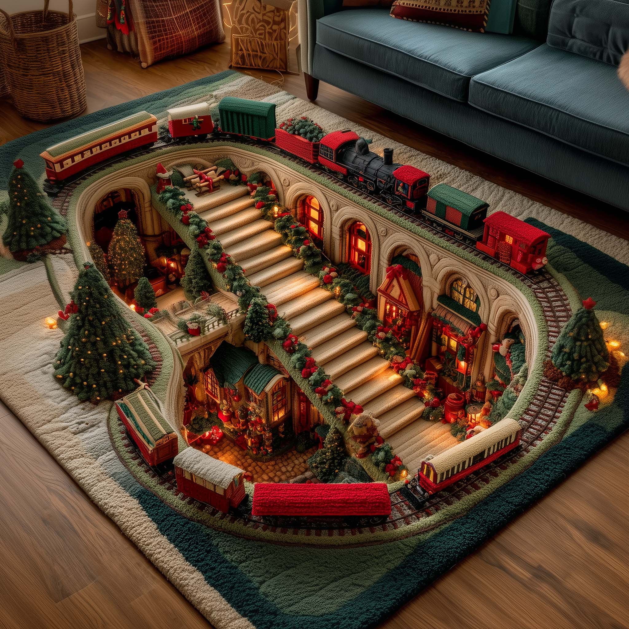Holiday Express Christmas Area Rug - Non-Slip Washable 3D Print Rug for Living Room & BedroomTVC2108409