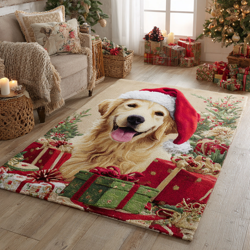 Holiday Golden Retriever Christmas Area Rug - Non-Slip Washable 3D Print Rug for Living Room & BedroomTVC2108310