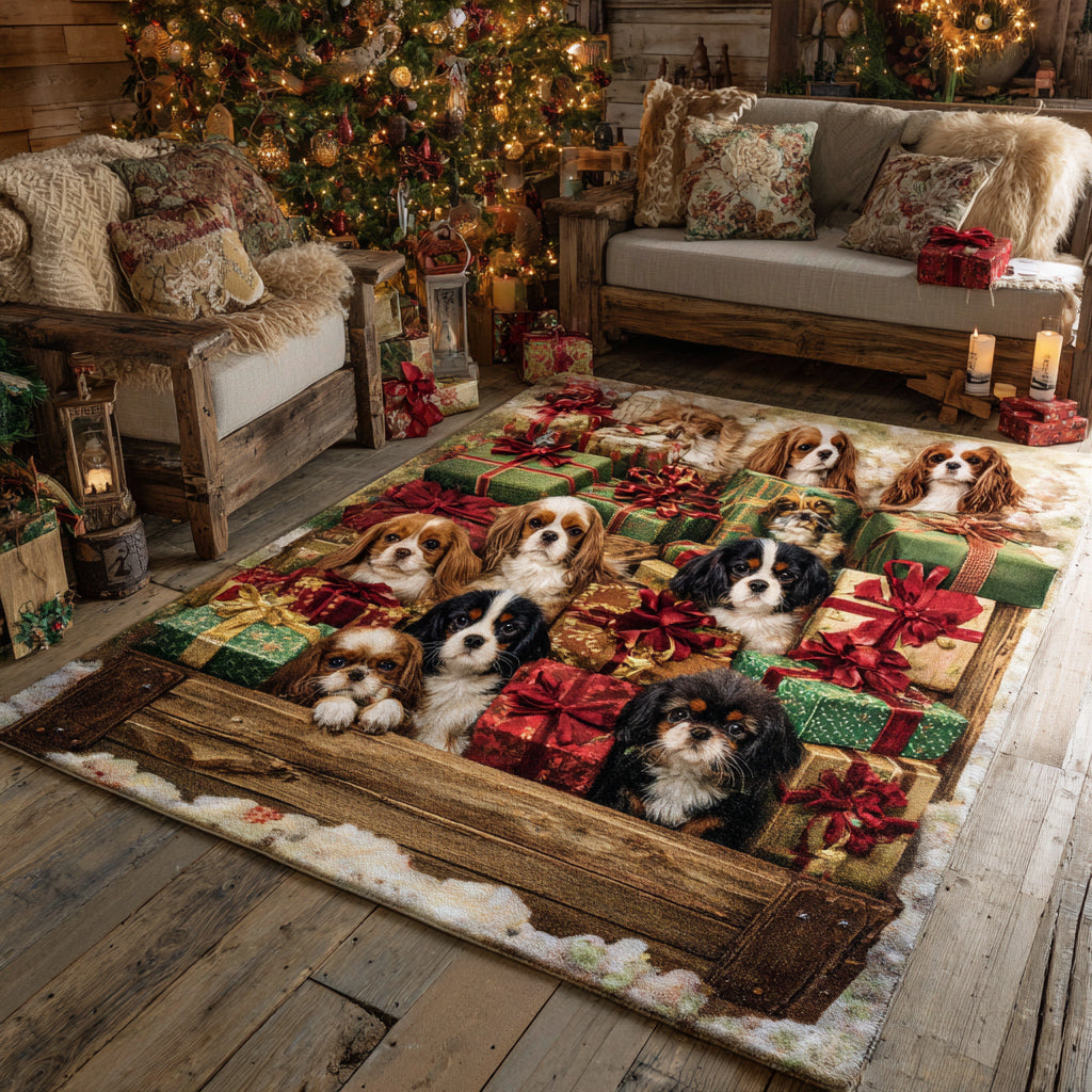 Holiday King Charles Christmas Area Rug - Non-Slip Washable 3D Print Rug for Living Room & BedroomTVC2108310