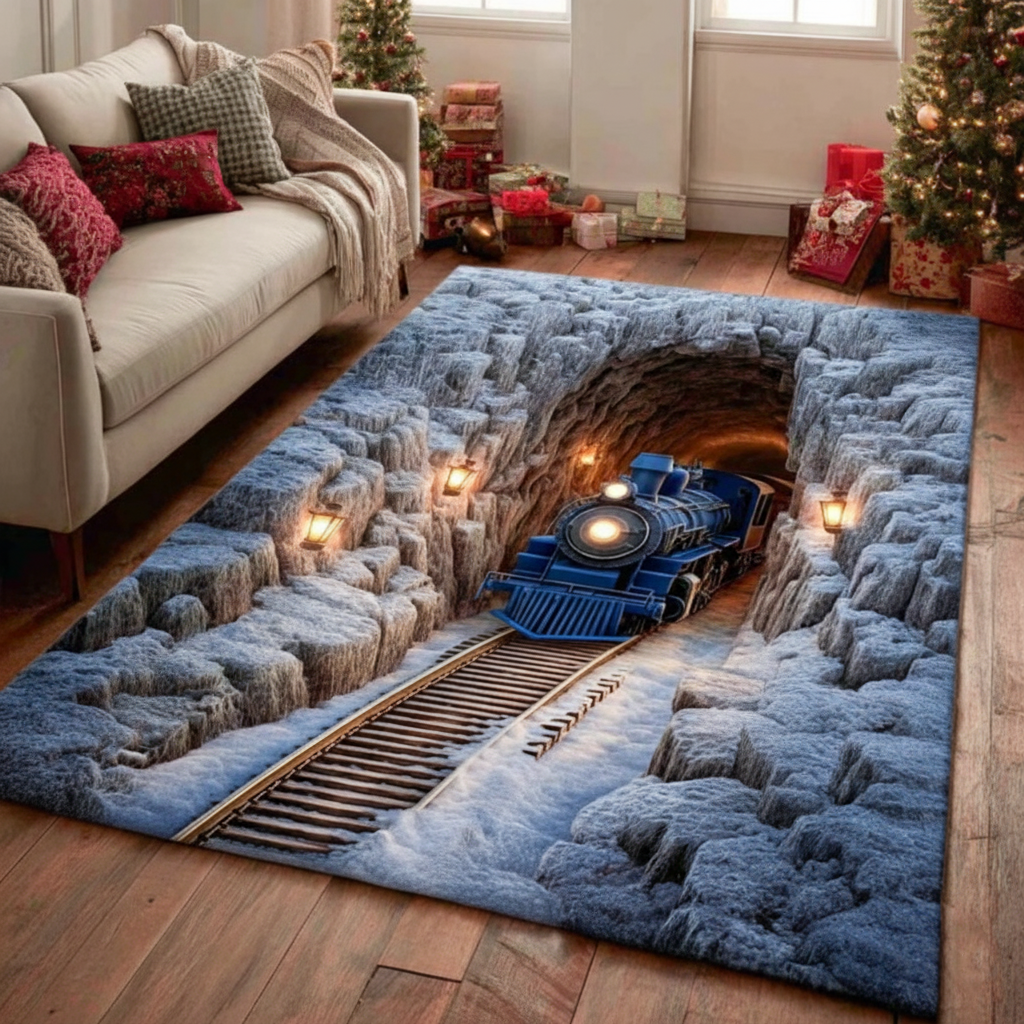 Holiday Magic V2 Christmas Area Rug - Non-Slip Washable 3D Print Rug for Living Room & Bedroom (DesignTVC2108310