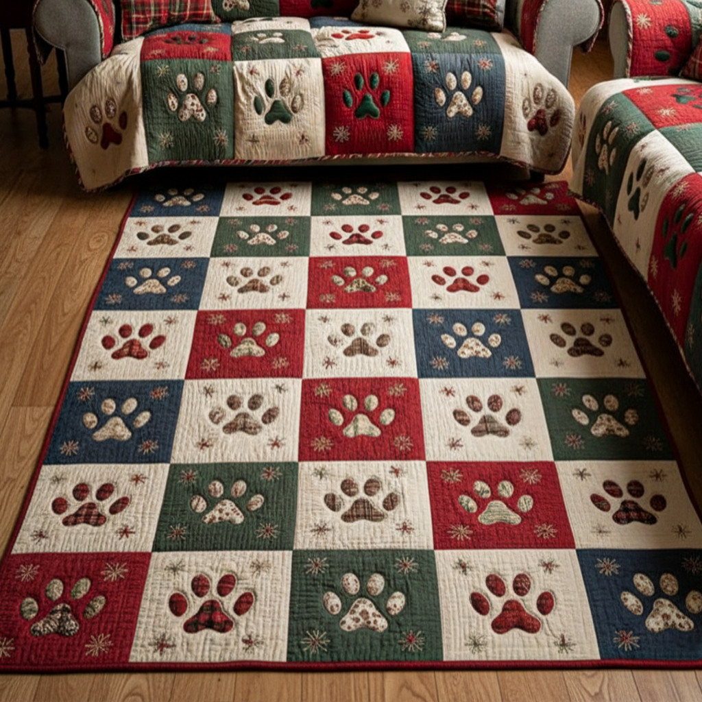 Holiday Paw Christmas Area Rug - Non-Slip Washable 3D Print Rug for Living Room & BedroomTVC2108309