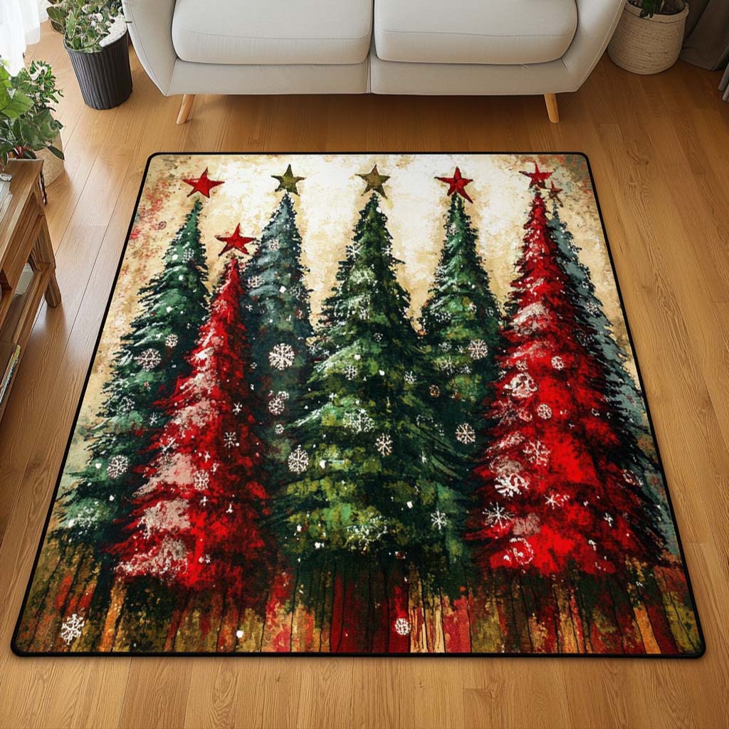 Holiday Pines Christmas Area Rug - Non-Slip Washable 3D Print Rug for Living Room & BedroomTVC2108309