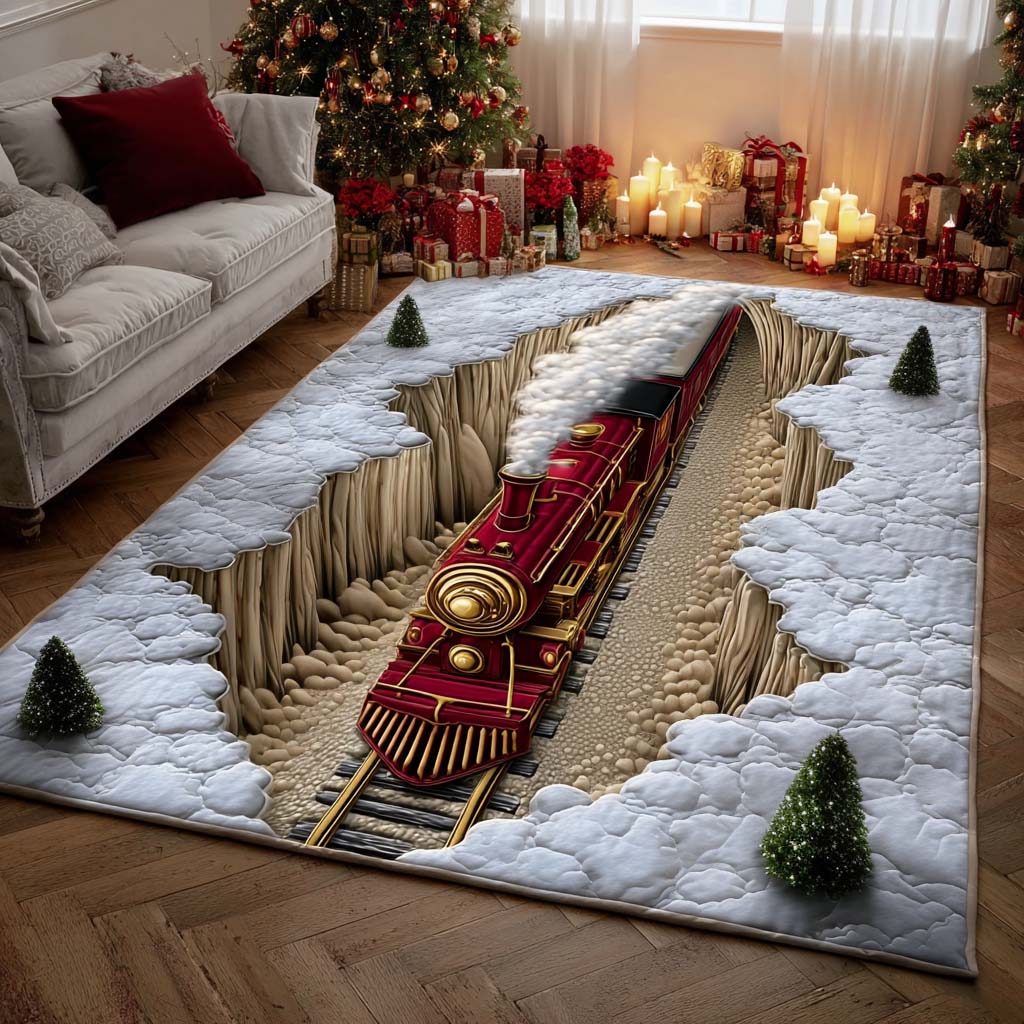 Holiday Rails Christmas Area Rug - Non-Slip Washable 3D Print Rug for Living Room & BedroomTVC2108309