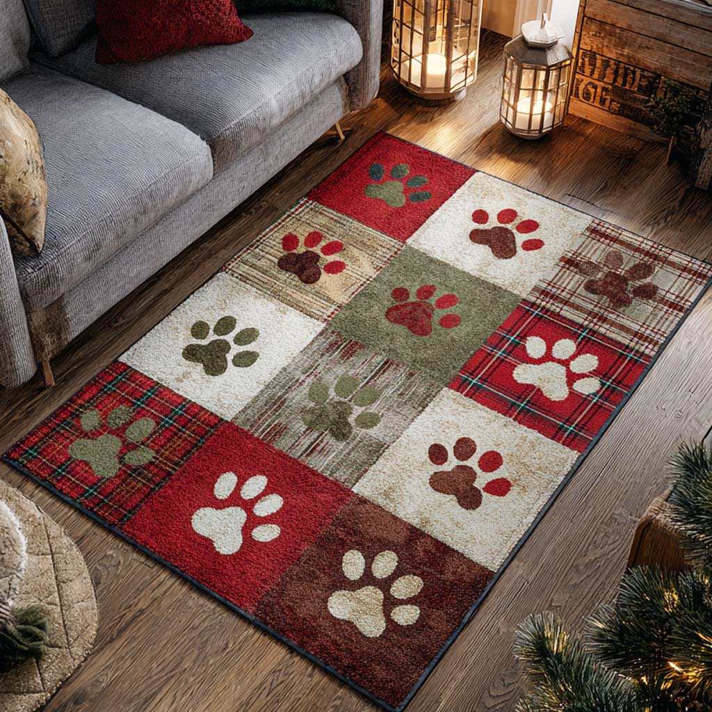 Holiday Red Paw Christmas Area Rug - Non-Slip Washable 3D Print Rug for Living Room & BedroomTVC2108309