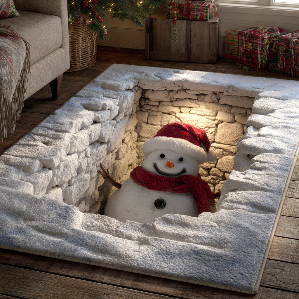 Holiday Snowman Christmas Area Rug - Non-Slip Washable 3D Print Rug for Living Room & BedroomTVC2108309