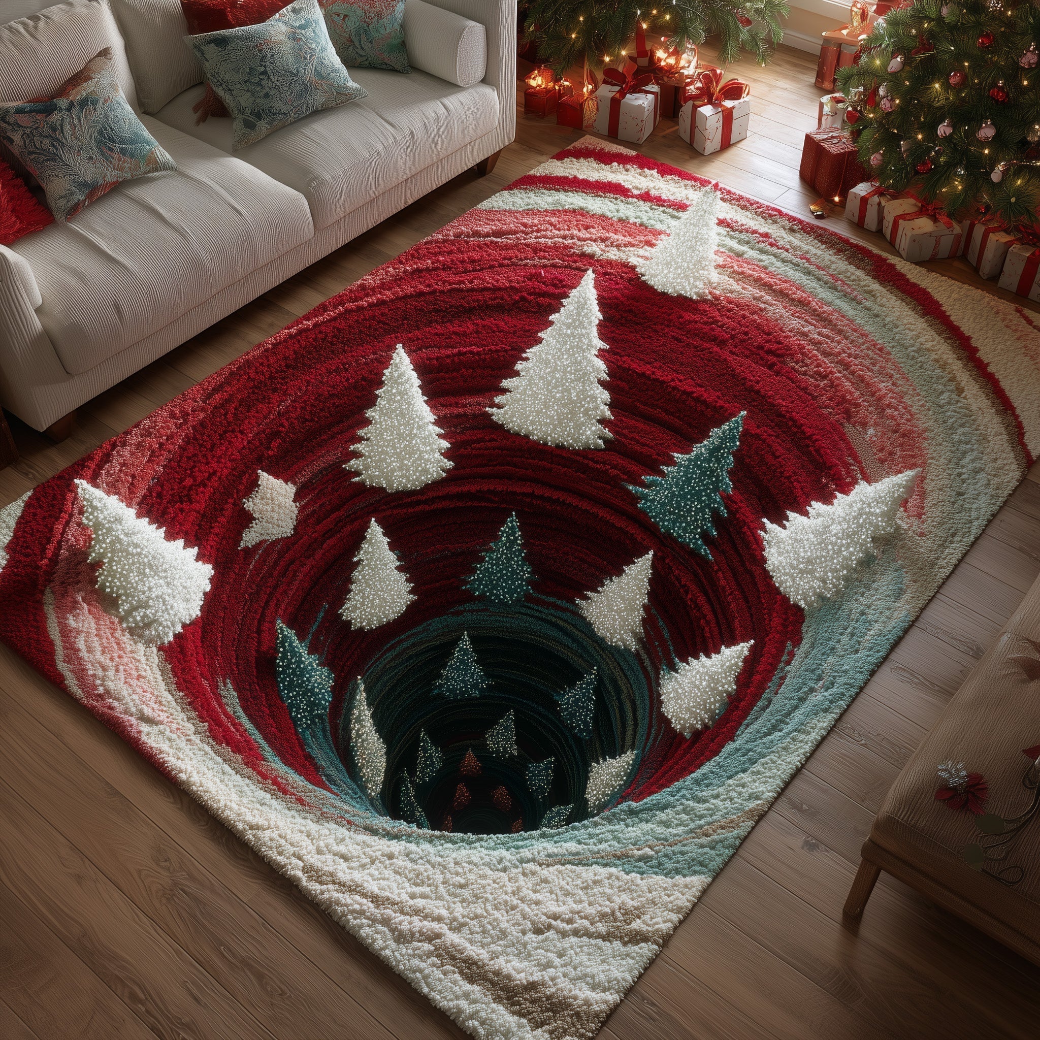 Holiday Sparkle Pine Christmas Area Rug - Non-Slip Washable 3D Print Rug for Living Room & BedroomTVC2108223