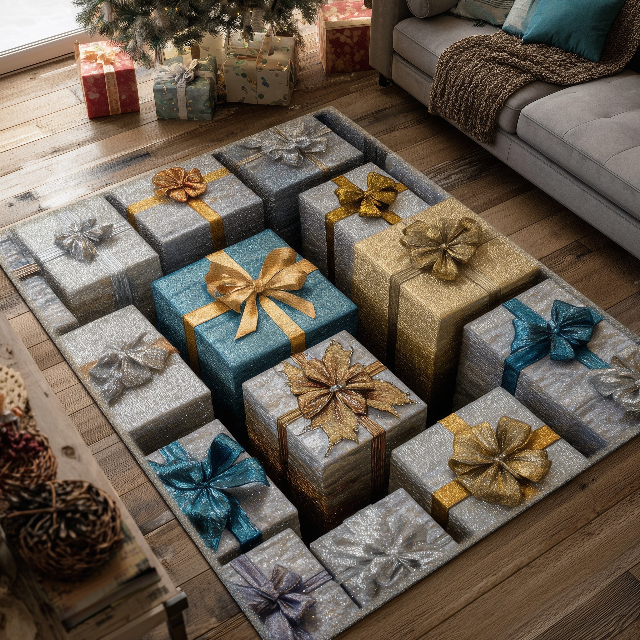 Holiday Surprise Christmas Area Rug - Non-Slip Washable 3D Print Rug for Living Room & BedroomTVC2108223