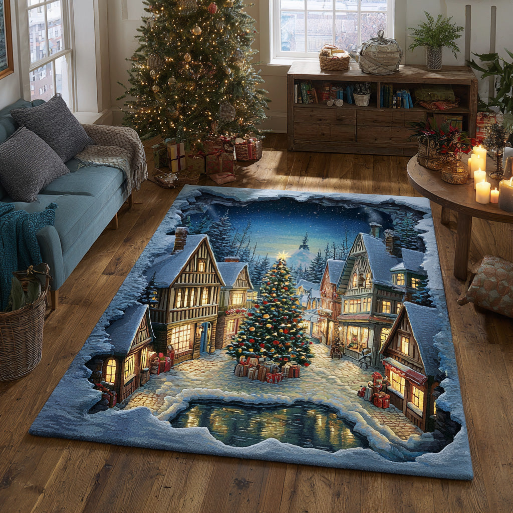 Holiday Town Square Christmas Area Rug - Non-Slip Washable 3D Print Rug for Living Room & BedroomTVC2108309
