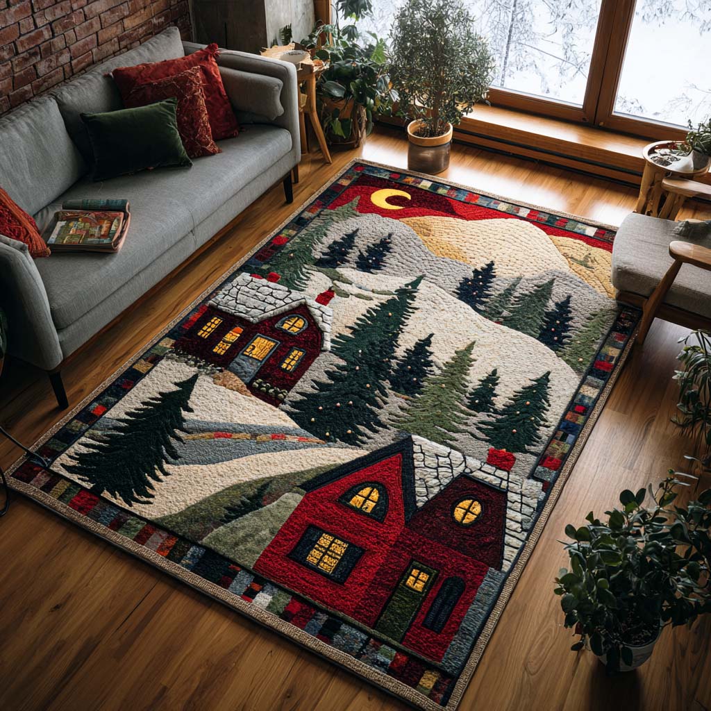 Holiday Village Christmas Area Rug - Non-Slip Washable 3D Print Rug for Living Room & BedroomTVC2108309