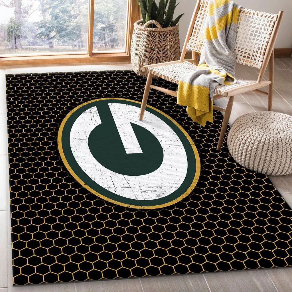 Honeycomb Rug with Bold Large Circle Design Black and Yellow