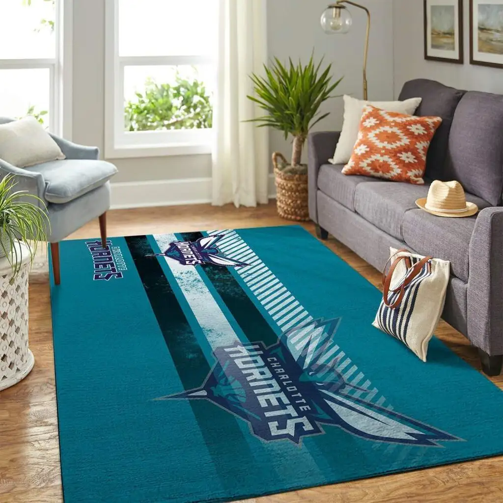 Hornets Team Living Room Rug Mat for Home Decor Blue and White