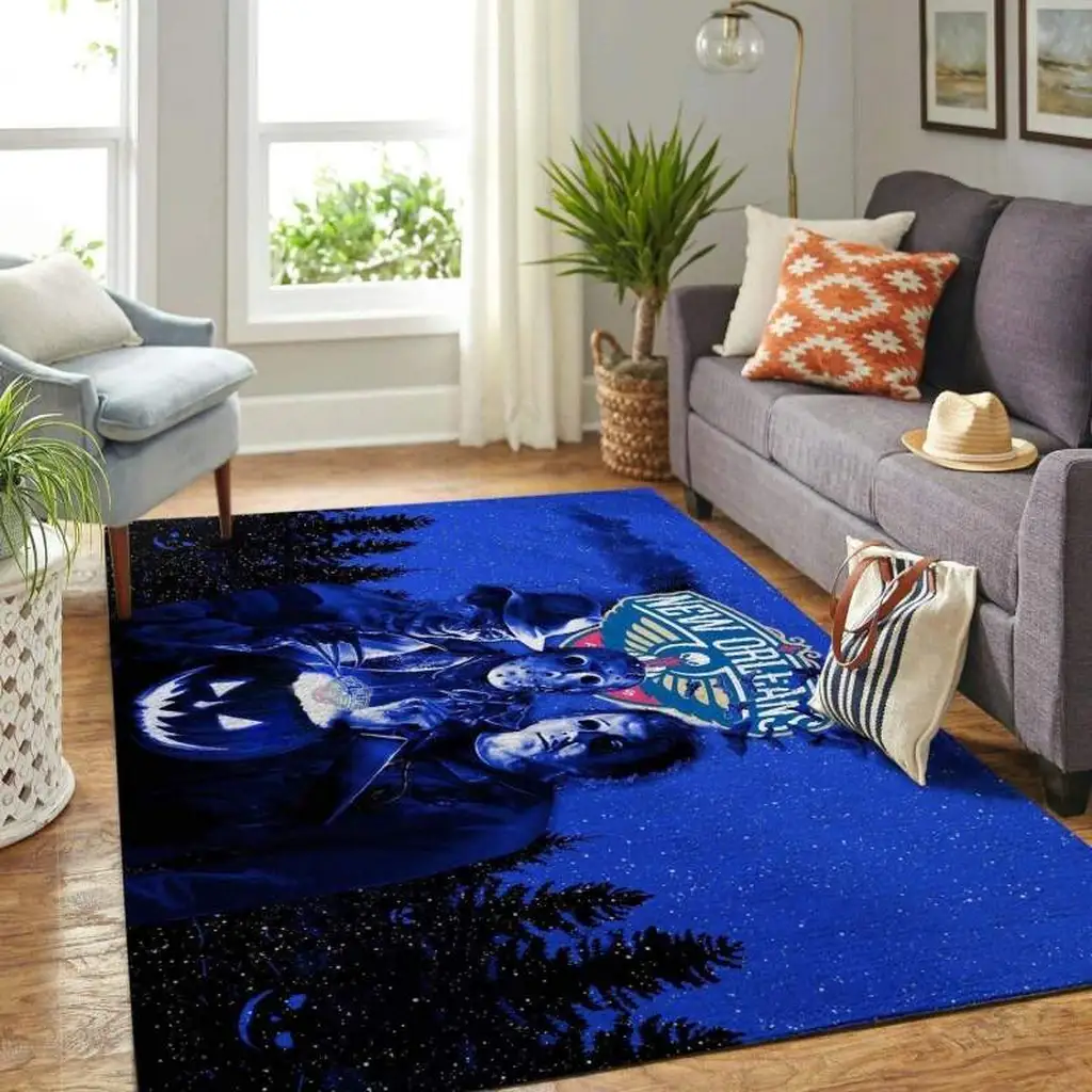 Horror Movie Rug Unique Home Decor for Living Room Blue and Green