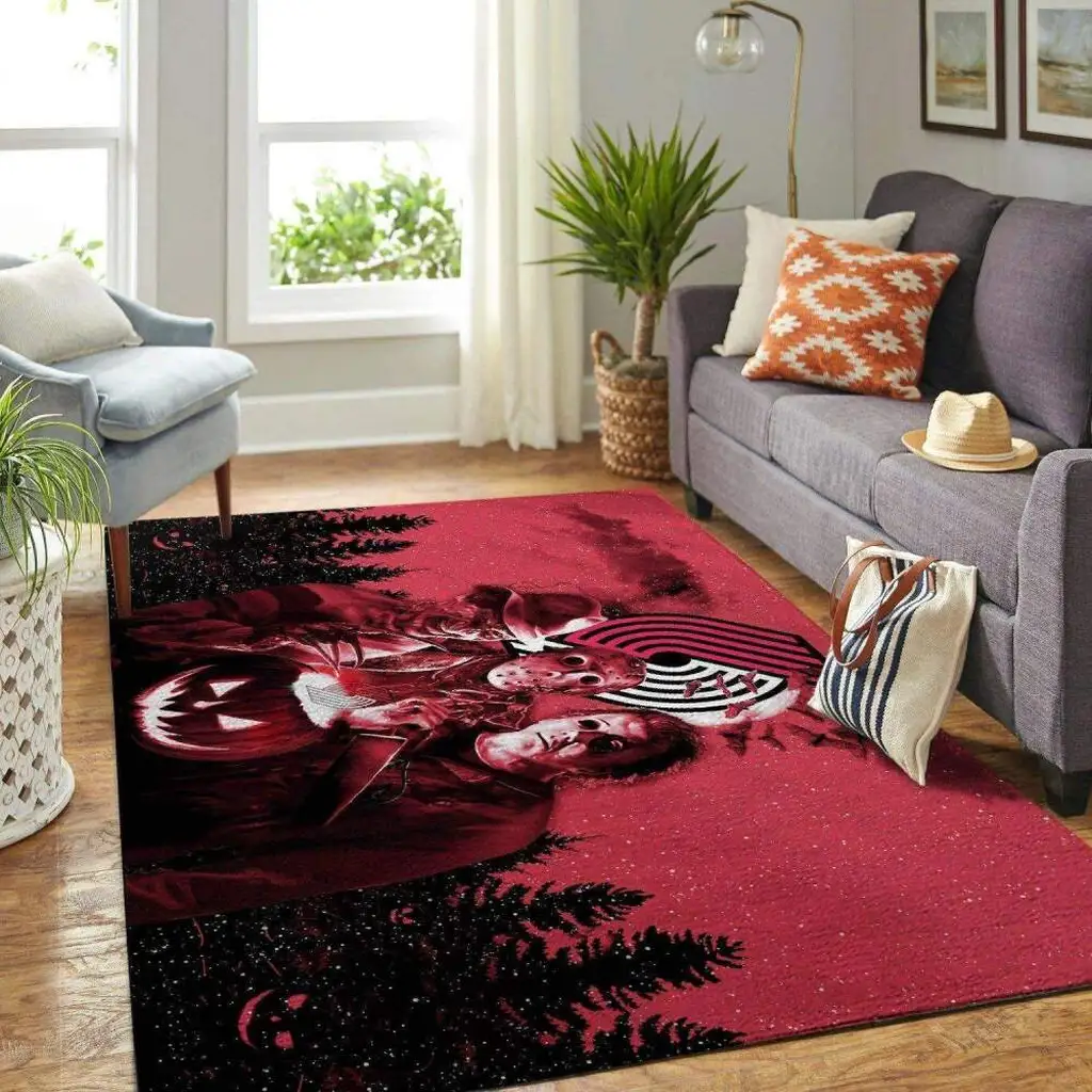 Horror Movie Themed Area Rug for Living Room Decor Black and Red
