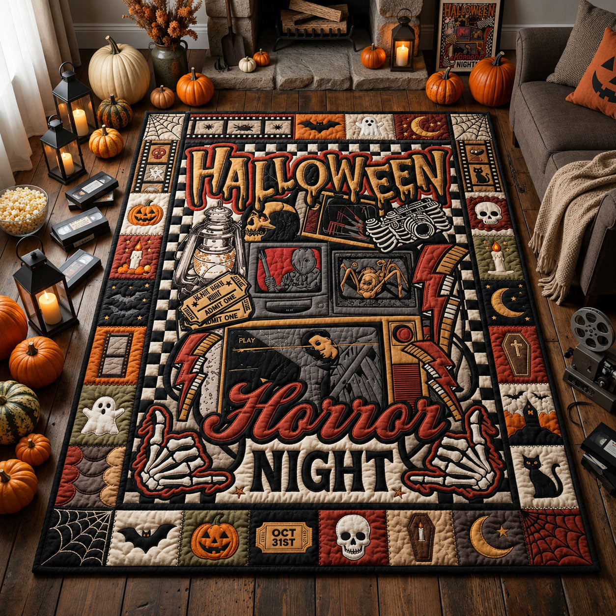 Horror Night Area Rug - Non-Slip Washable 3D Print Rug for Living Room & BedroomTVC2108409