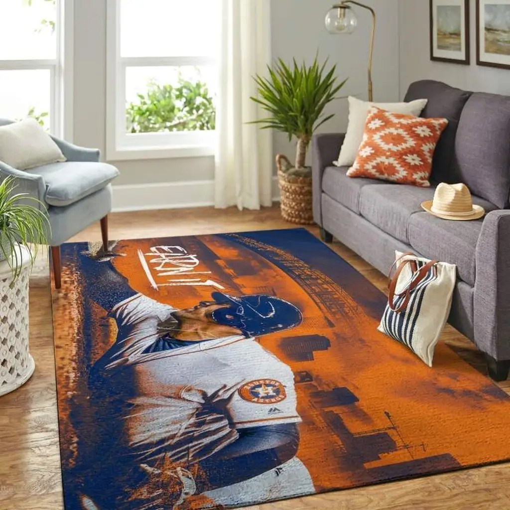 Houston Astros Rug - Baseball Area for Living Room Blue and Orange
