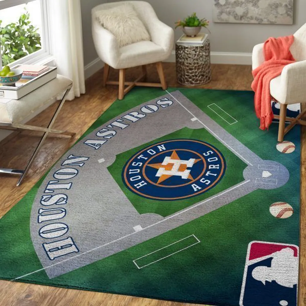 Houston Astros Rug - Baseball Field Area for Fans Green and Gray