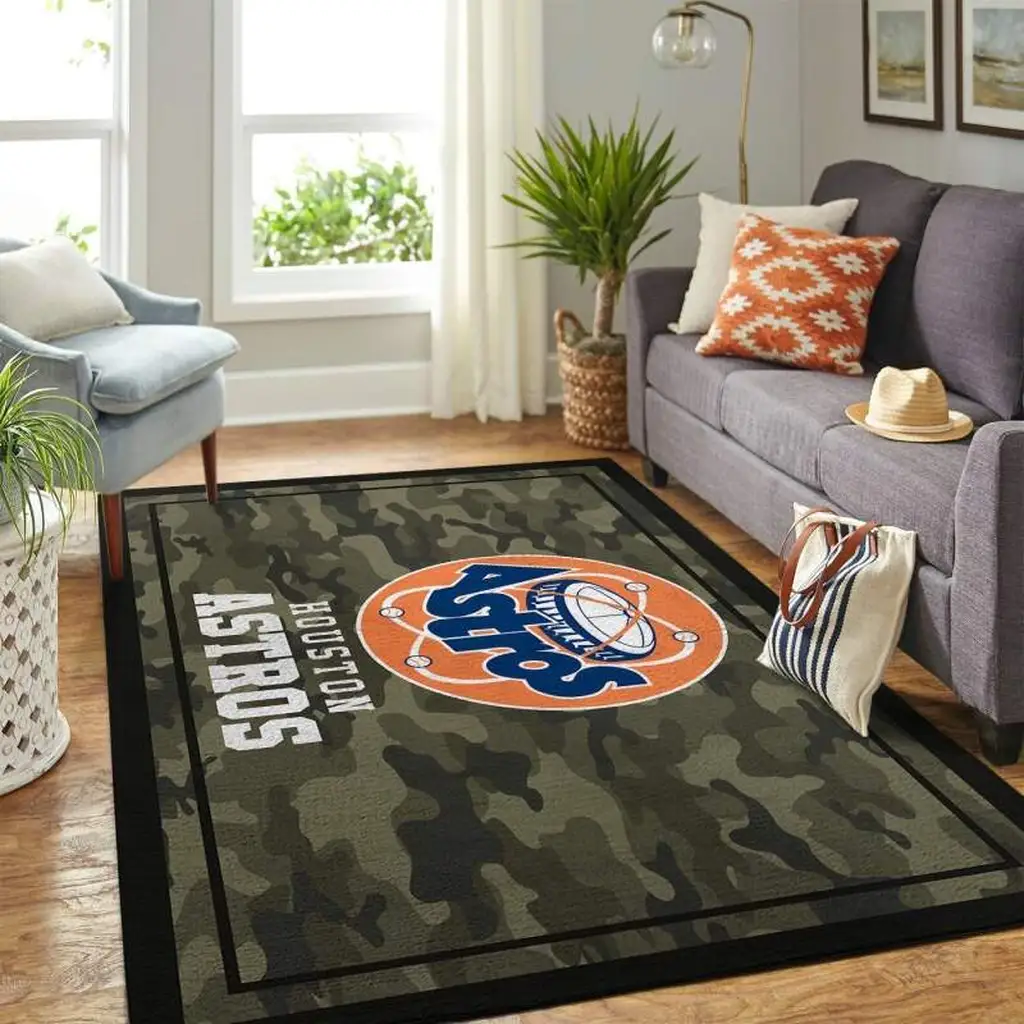 Houston Astros Rug - Camo Design for Living Room Decor Green and Orange