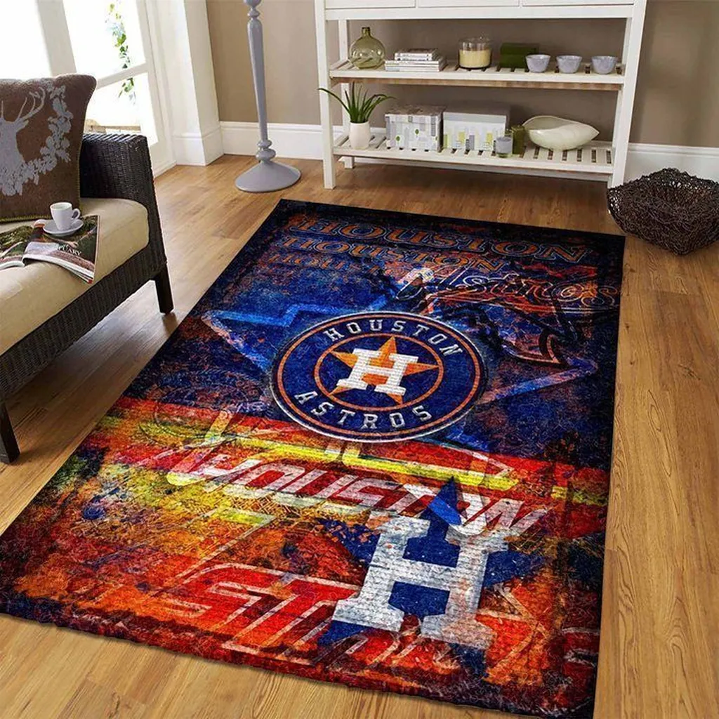 Houston Astros Rug - for Living Room Decor Blue and Orange
