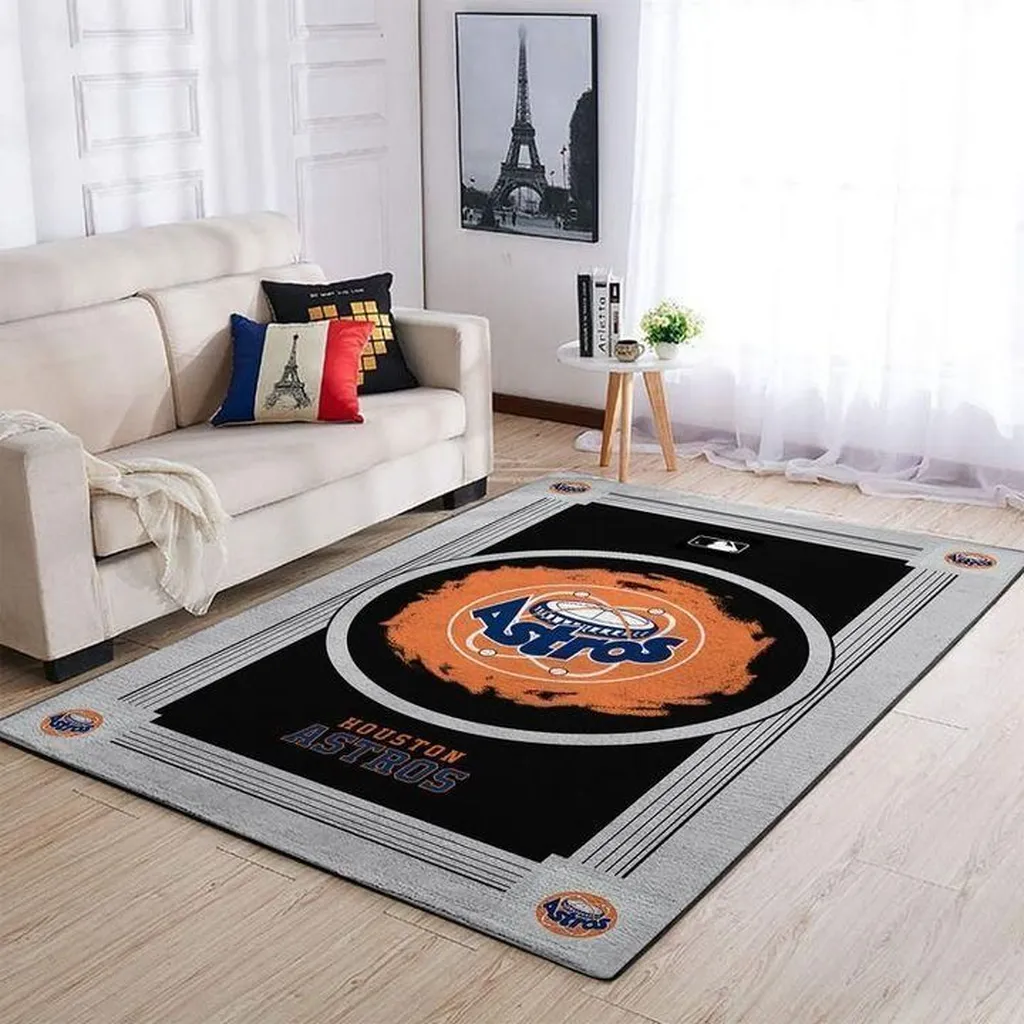 Houston Astros Rug - Team Logo Area for Sports Fans Black and Orange