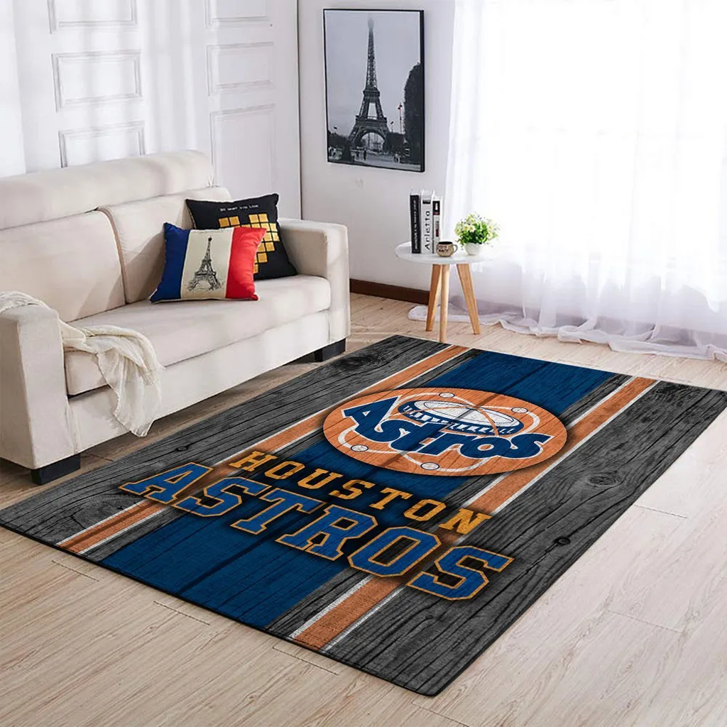 Houston Astros Rug - Wood Pattern Area for Living Room Blue and Orange