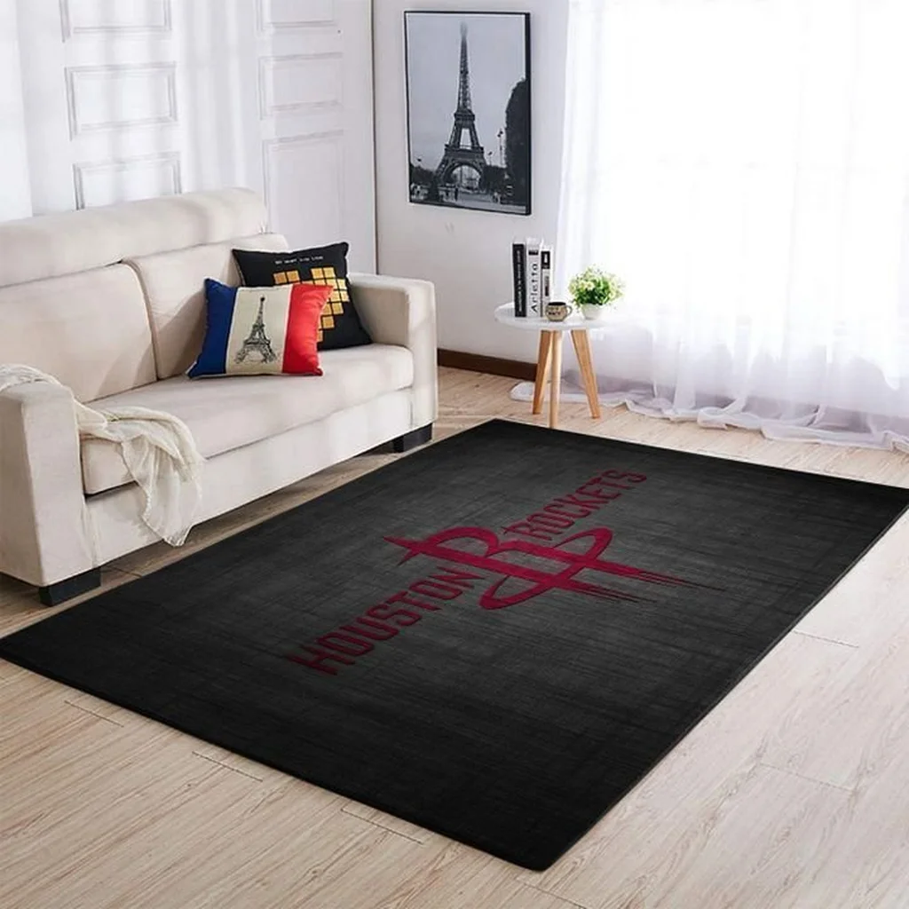 Houston Rockets Rug - Area for Living Room Floor Decor Black and Red