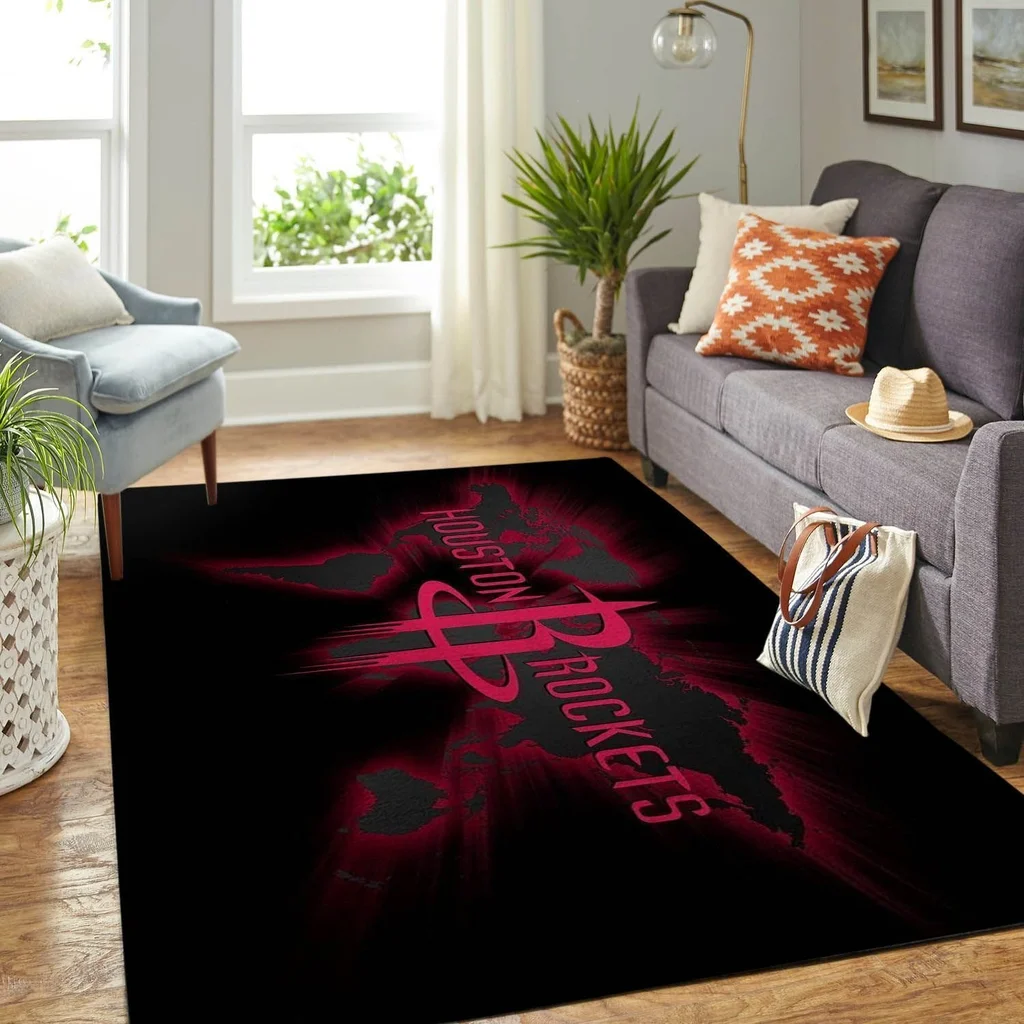 Houston Rockets Rug - Area Sports Fan Home Decor Carpet Black and Red