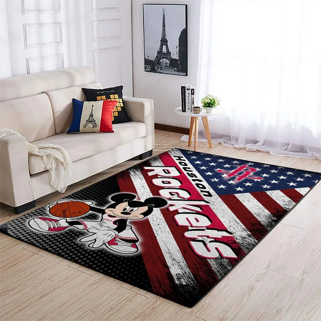 Houston Rockets Rug - Basketball with Fun Cartoon Design Black and Red