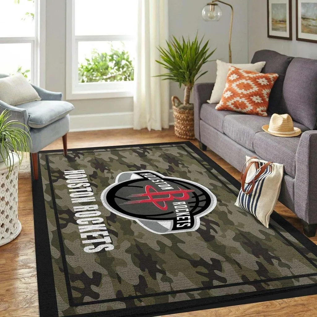 Houston Rockets Rug - Camo Area Basketball Floor Mat Black and Red