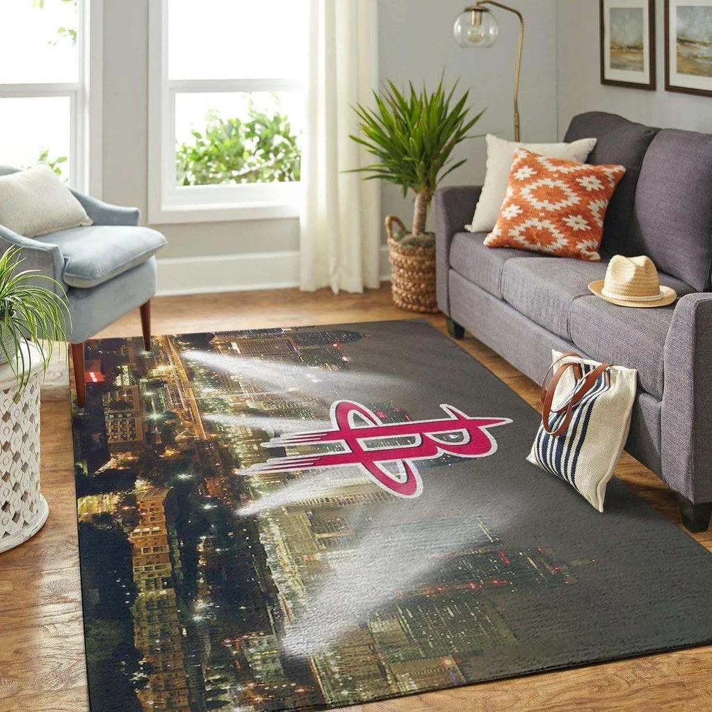 Houston Rockets Rug - Logo Area for Living Room Decor Red and Yellow