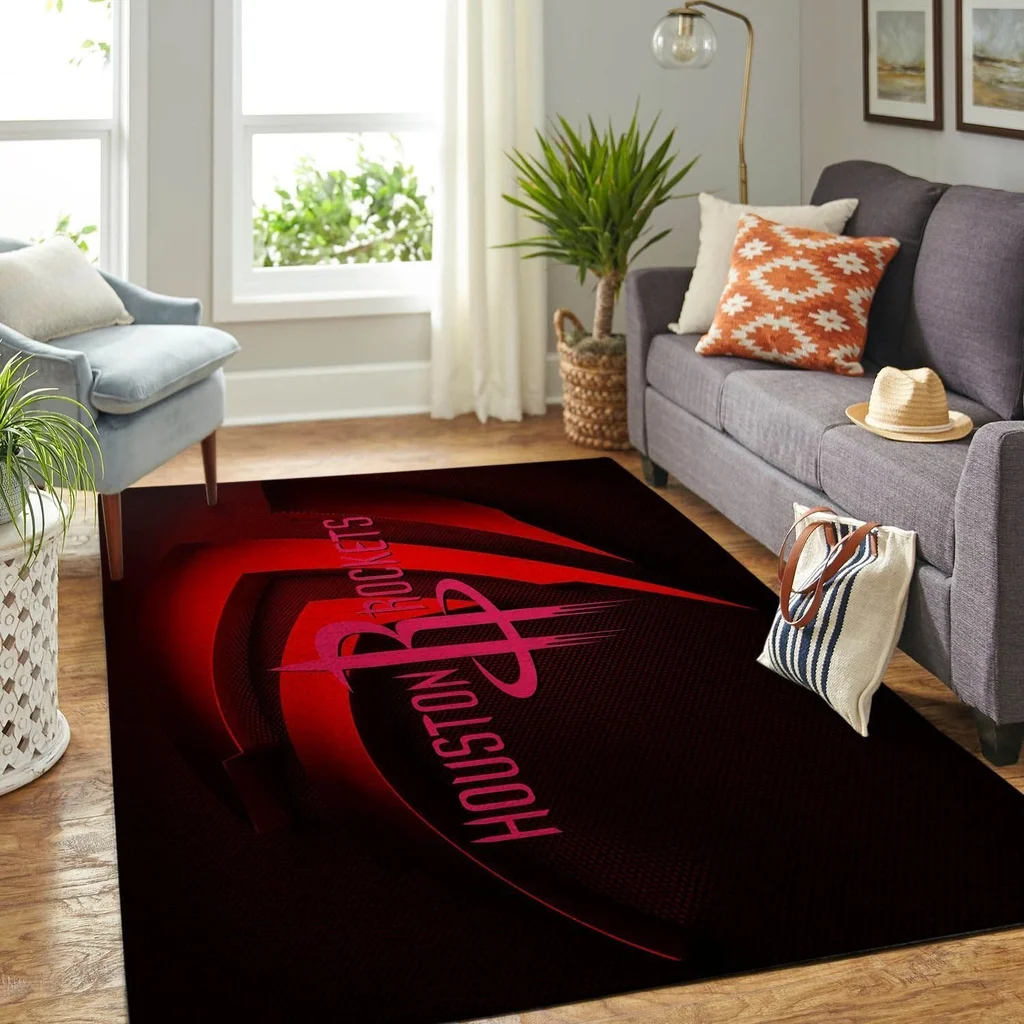 Houston Rockets Rug - Modern Area for Living Room Decor Black and Red