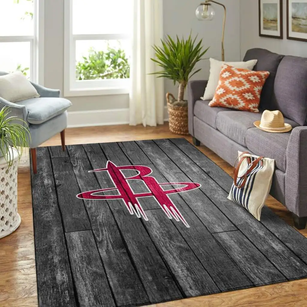 Houston Rockets Rug - Wood Grain Area for Living Room Black and Red