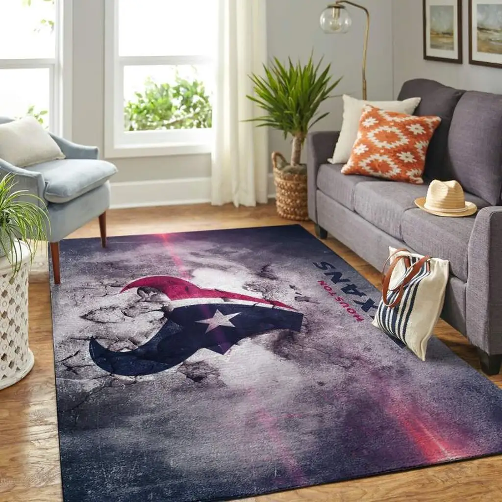 Houston Texans Rug - Area for Living Room Decor Blue and Yellow