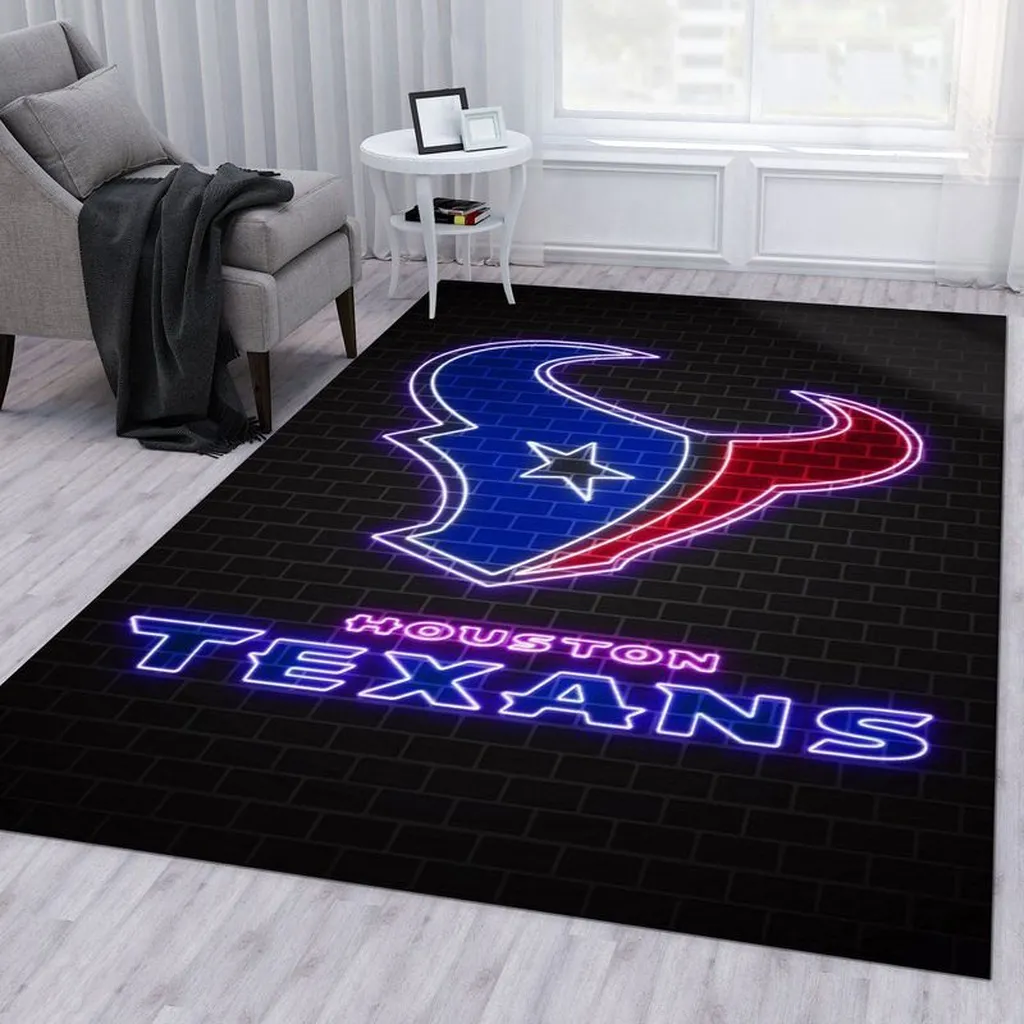 Houston Texans Rug - Neon Logo for Living Room Decor Black and White