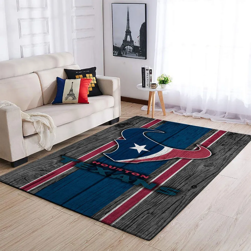 Houston Texans Rug - Striped Living Room Carpet Black and Red