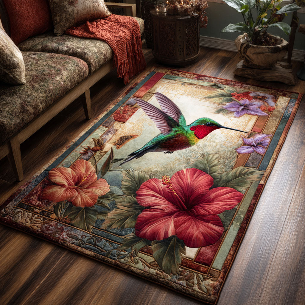 Humming Bloom Area Rug - Non-Slip Washable 3D Print Rug for Living Room & BedroomTVC2108308