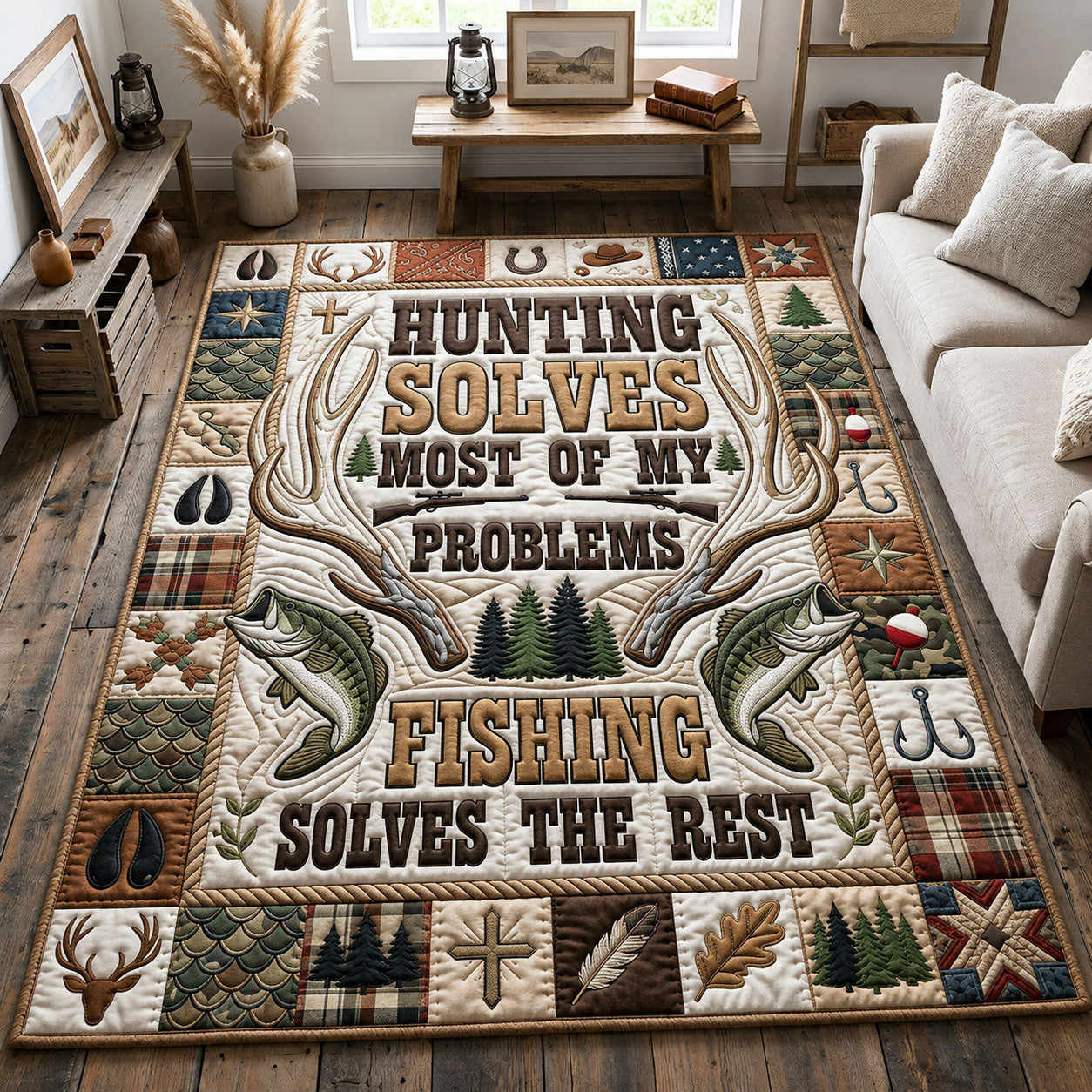Hunting Fishing Life Area Rug - Non-Slip Washable 3D Print Rug for Living Room & BedroomTVC2108234