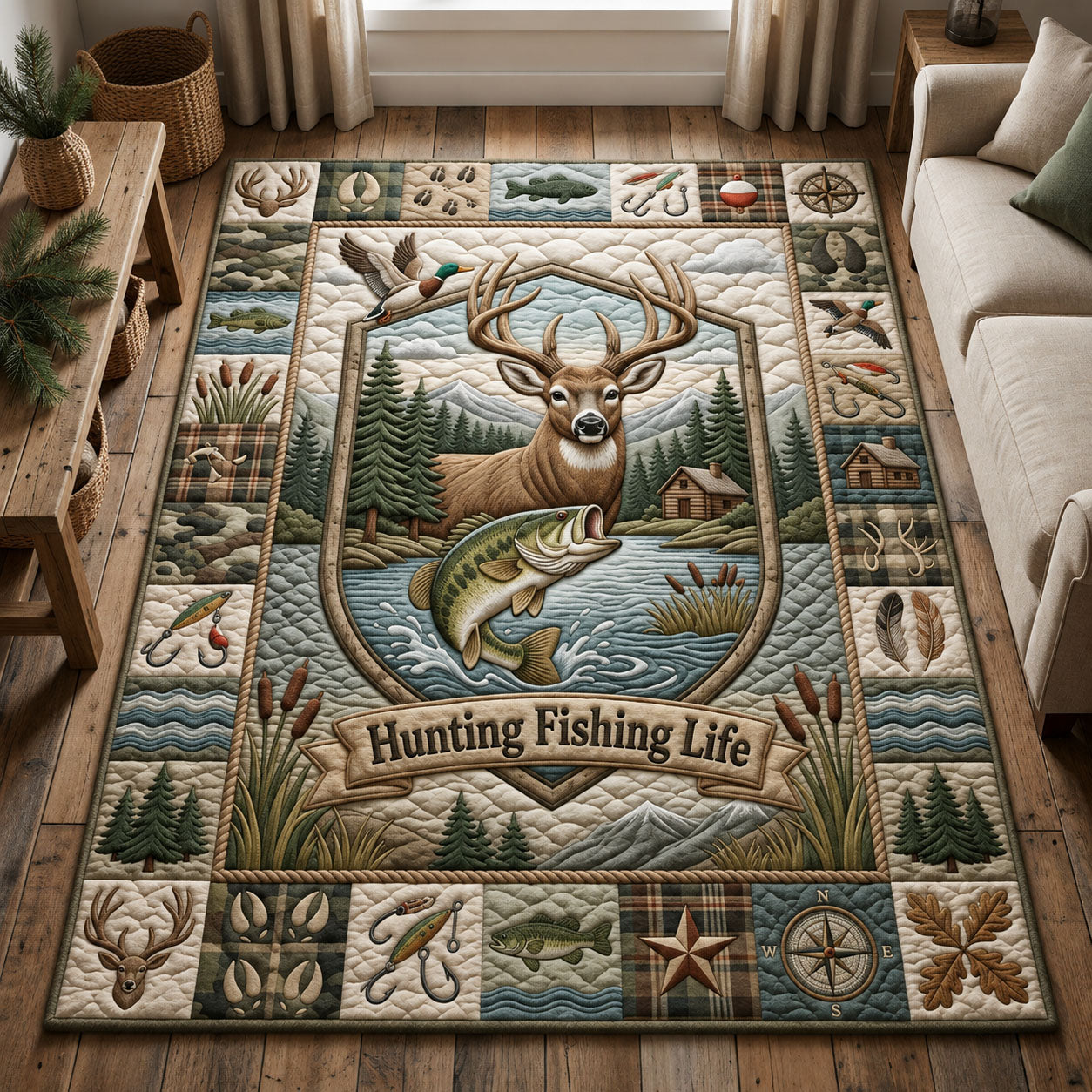 Hunting Fishing Life Area Rug - Non-Slip Washable 3D Print Rug for Living Room & BedroomTVC2108409