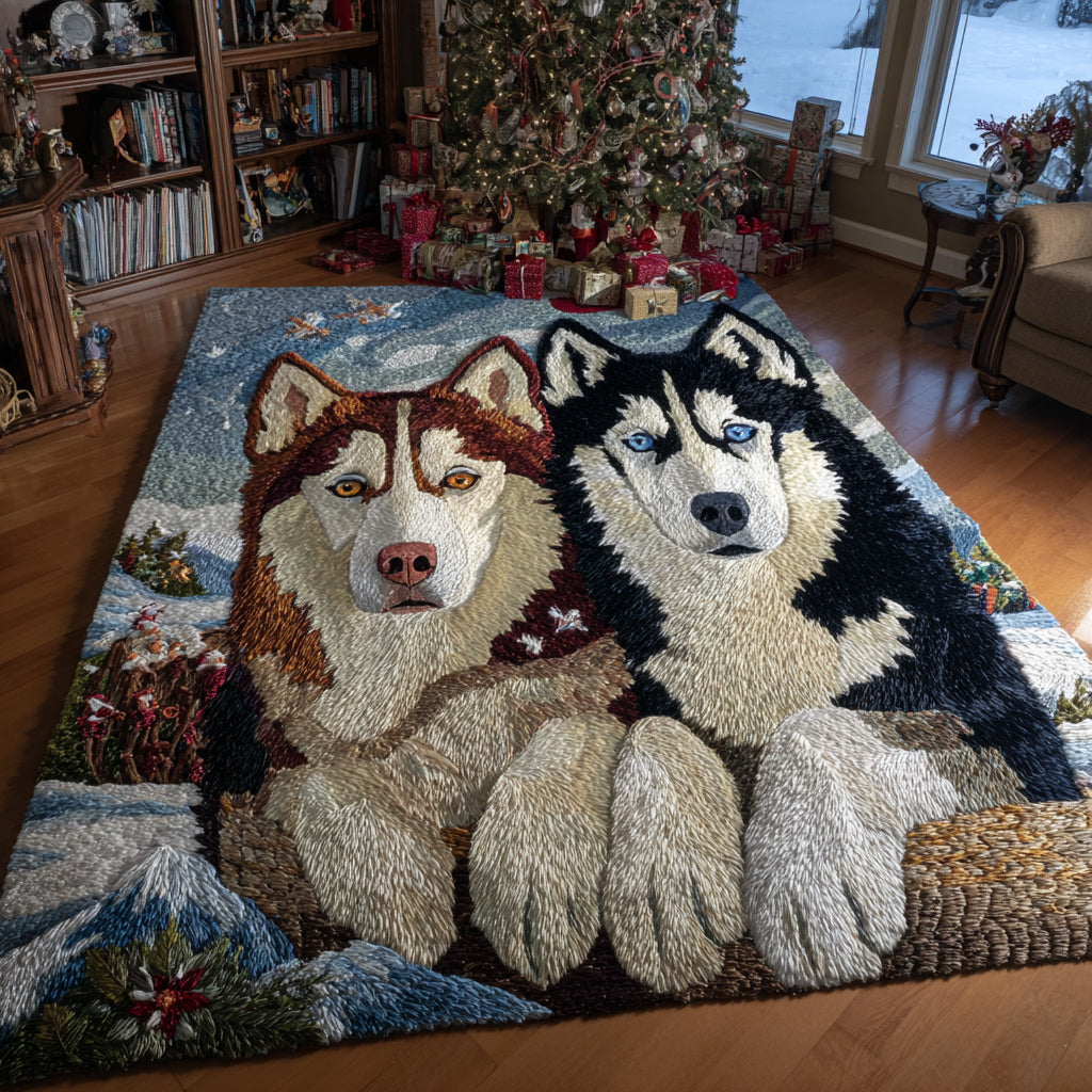 Husky Glacier Duo Area Rug - Non-Slip Washable 3D Print Rug for Living Room & BedroomTVC2108307