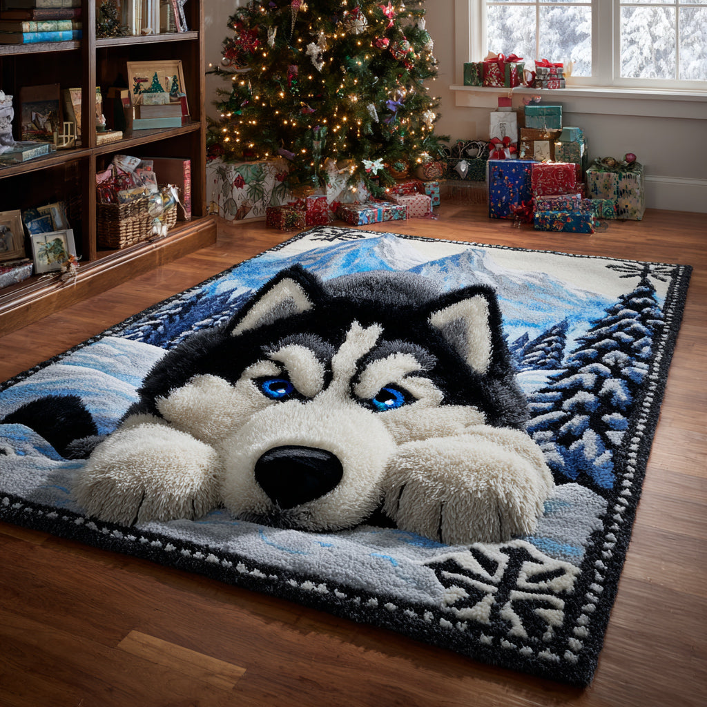 Husky Hearth Paw Area Rug - Non-Slip Washable 3D Print Rug for Living Room & BedroomTVC2108307