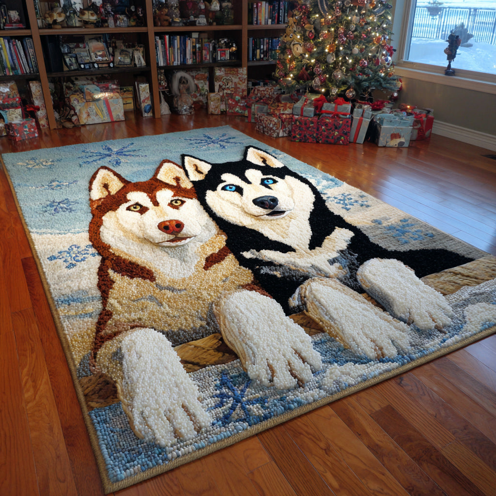 Husky Snowfall Pair Area Rug - Non-Slip Washable 3D Print Rug for Living Room & BedroomTVC2108307