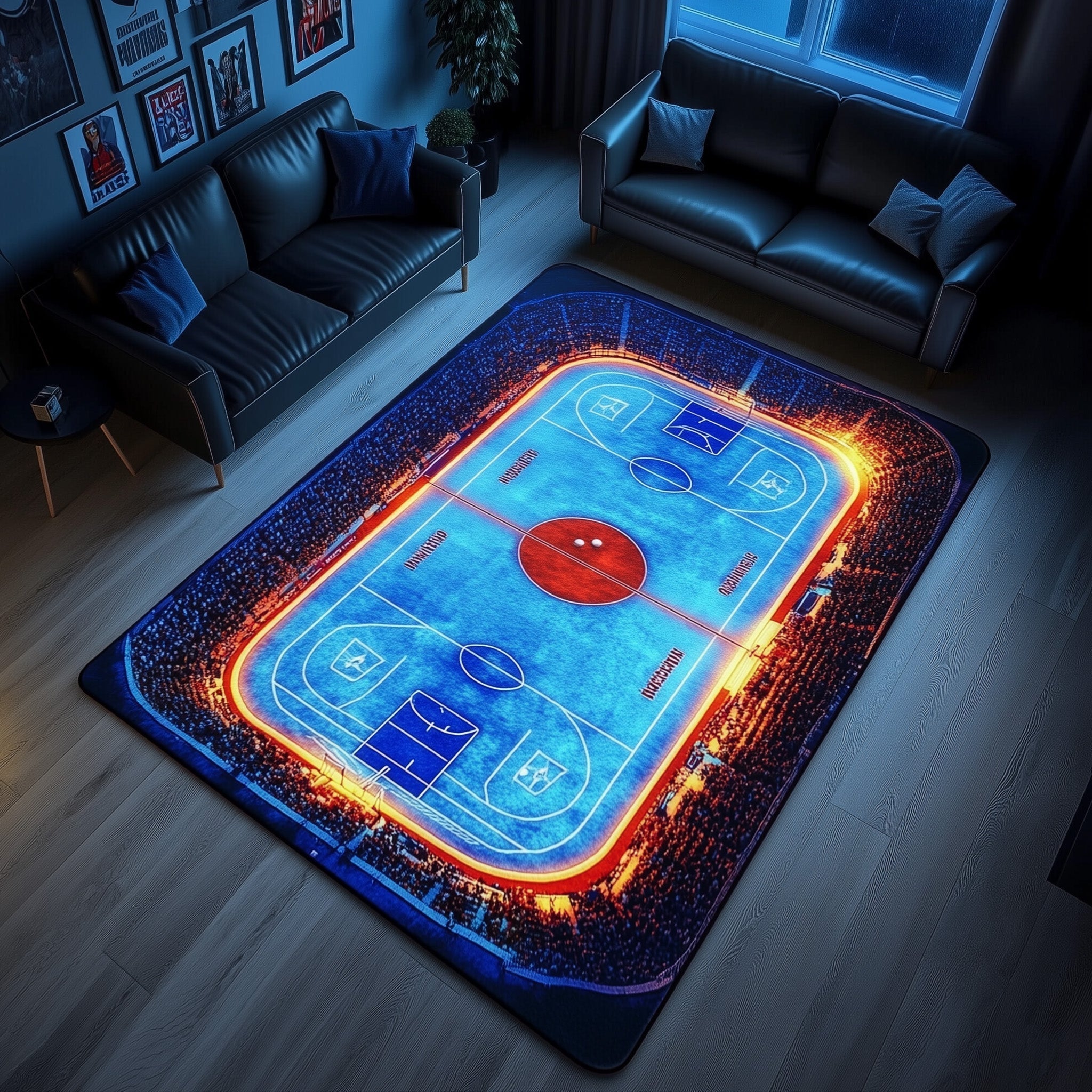 Ice Hockey Rink Area Rug - Non-Slip Washable 3D Print Rug for Living Room & BedroomTVC2108409