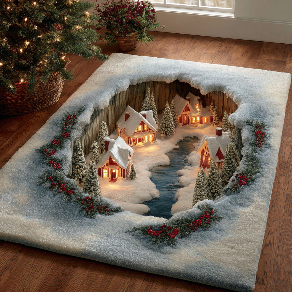 Icy Christmas Village Christmas Area Rug - Non-Slip Washable 3D Print Rug for Living Room & BedroomTVC2108307