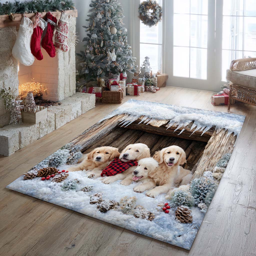 Icy Golden Hollow Area Rug - Non-Slip Washable 3D Print Rug for Living Room & BedroomTVC2108307