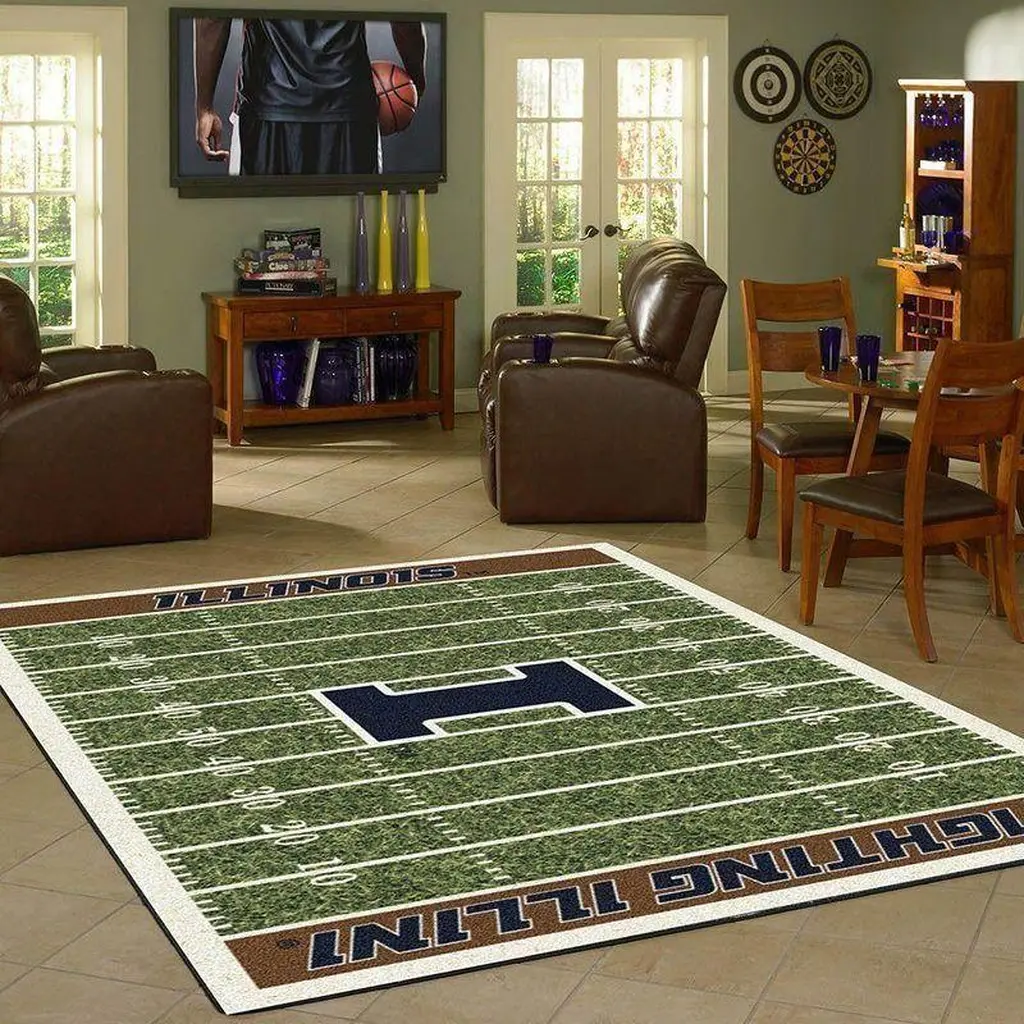 Illinois Fighting Illini Rug - Football Field Area Carpet Green and White