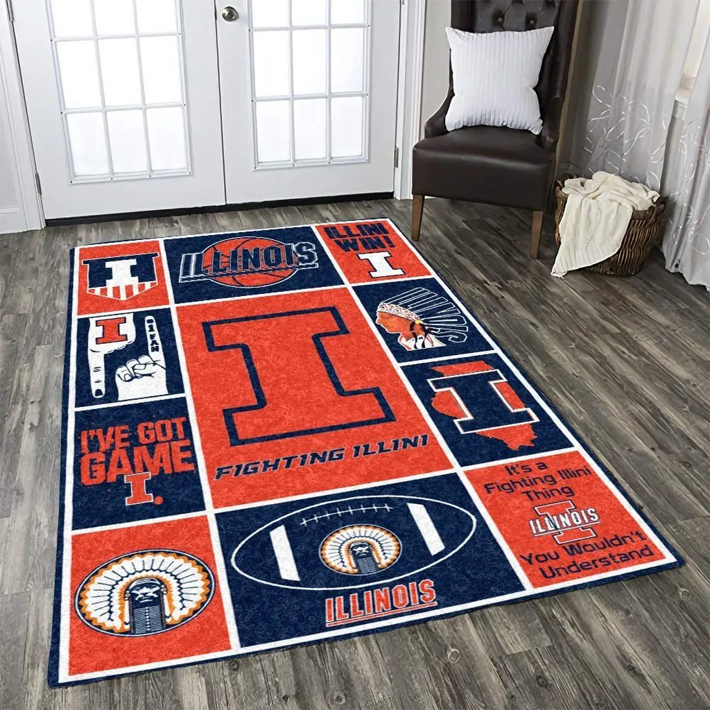 Illinois Fighting Illini Rug - Sports Area for Fans Blue and Orange
