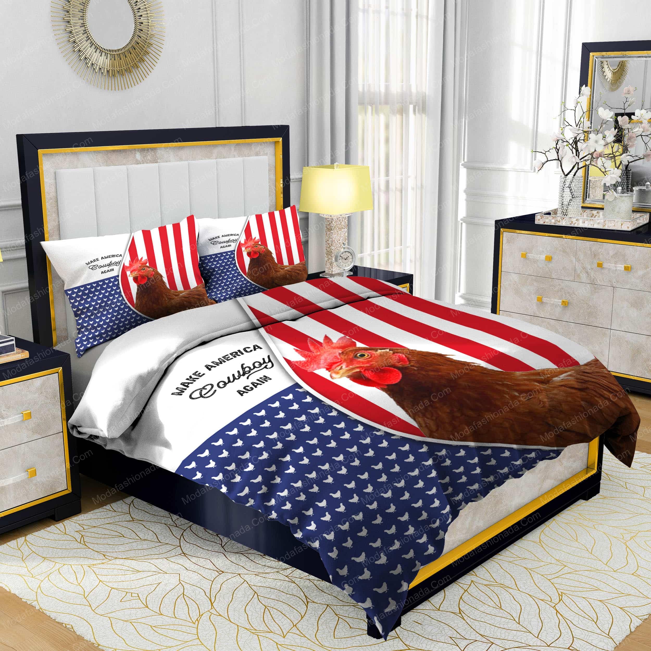 Independence Day Chicken Rooster Make America Cowboy Again With American Flag Bedding Sets