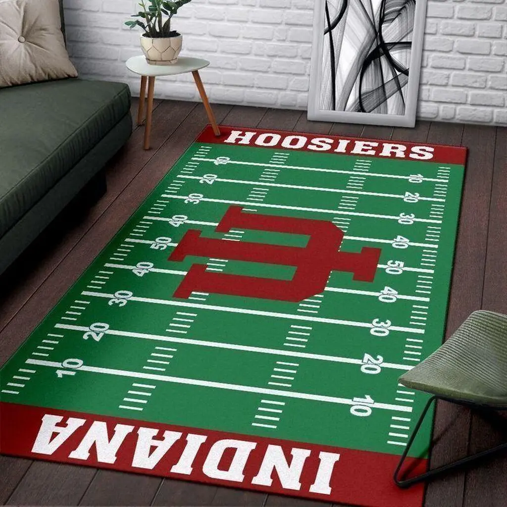 Indiana Hoosiers Football Field Rug Team Decor Carpet Green and Red