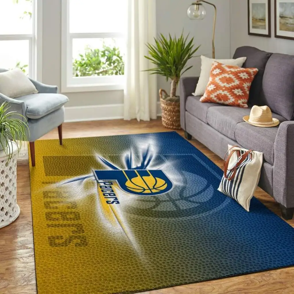 Indiana Pacers Rug - Basketball Area for Living Room Blue and Green